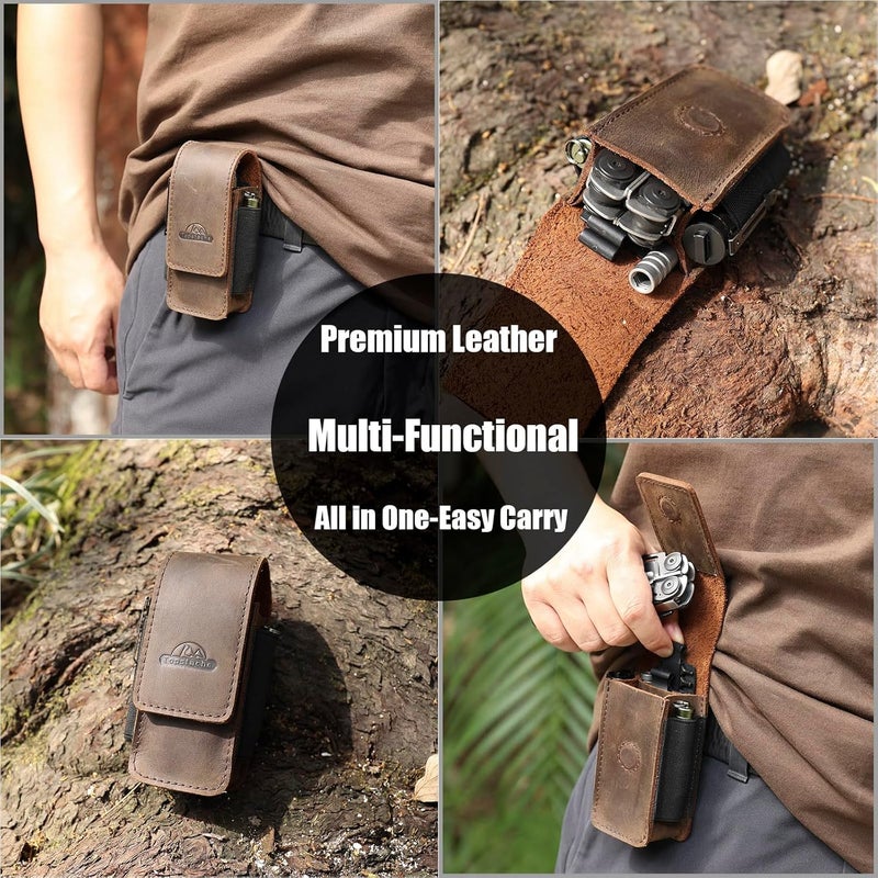 topstache Multitool Sheath for Men - Belt Leather Multitool Holster - EDC Belt Organizer for Leatherman, Gerber - Magnetic Closure Multitool Pouch Fits Folding Tool, Darkbrown - Image 2